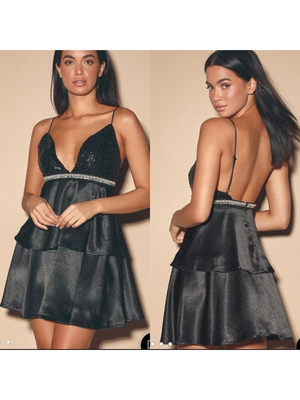 Lulus Black Sequin Satin Mini Dress